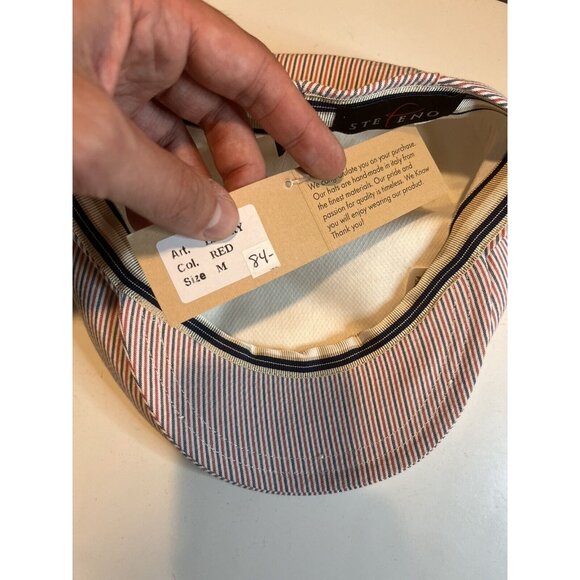 Stefeno Sport Italian Striped Textured Newsies Newsboy Hat Blue/Red SZ 57 M - Picture 7 of 11